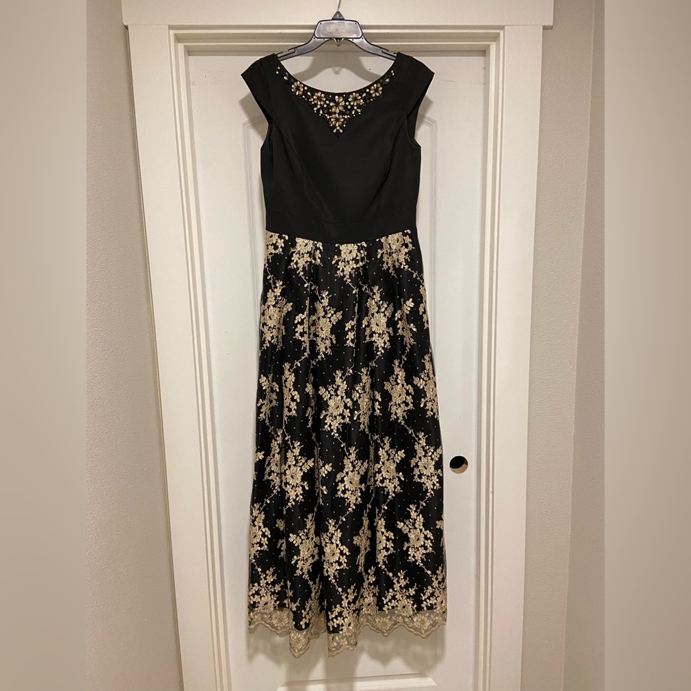 Eliza J Floor Length Evening Gown with beautiful lace and jeweled details